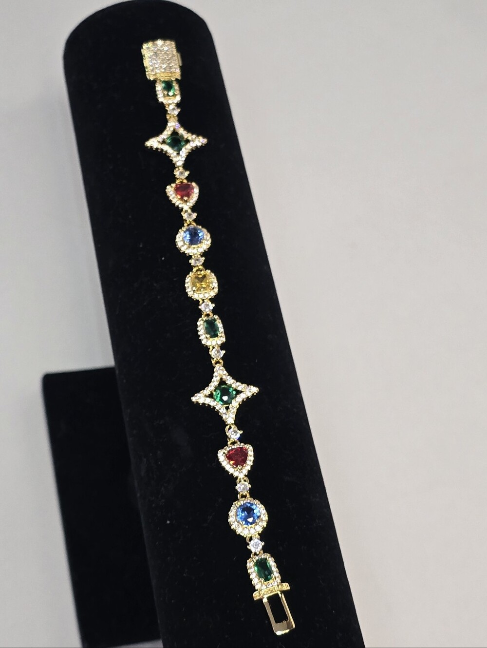 Rainbow Star Cluster Bracelet Hip-Hop Clasp Colorful Gemstone and Zircon 7"